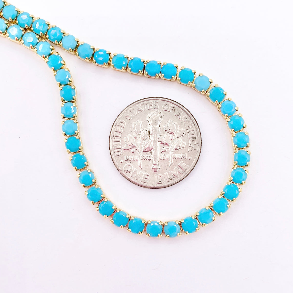 18K Gold Plated Dainty Minimalist Tennis Turquoise Color Rhinestone Cup Chain Bracelet 5 PCS