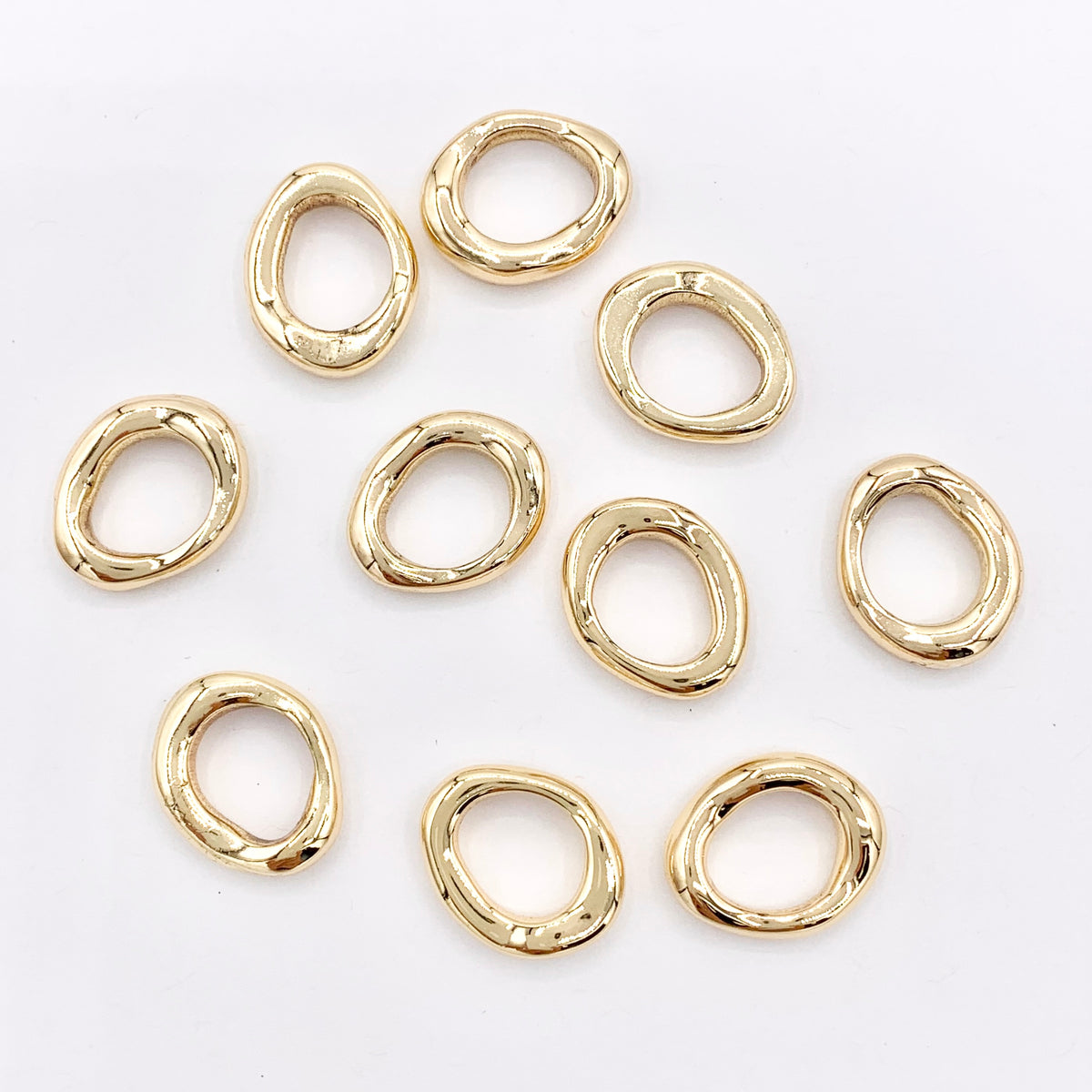 13x16mm Dainty Irregular Oval Circle Ring Charms in 18K Gold Plated Copper 12 PCS