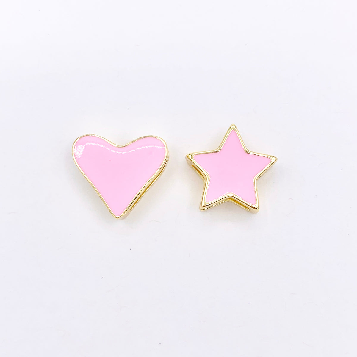 15mm Pink Enamel Heart/Star Slider Charms in 18K Gold plated Copper 10 PCS