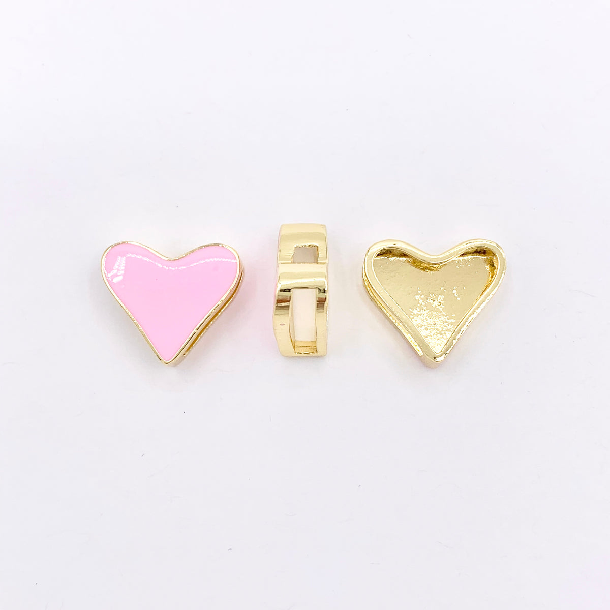 15mm Pink Enamel Heart/Star Slider Charms in 18K Gold plated Copper 10 PCS