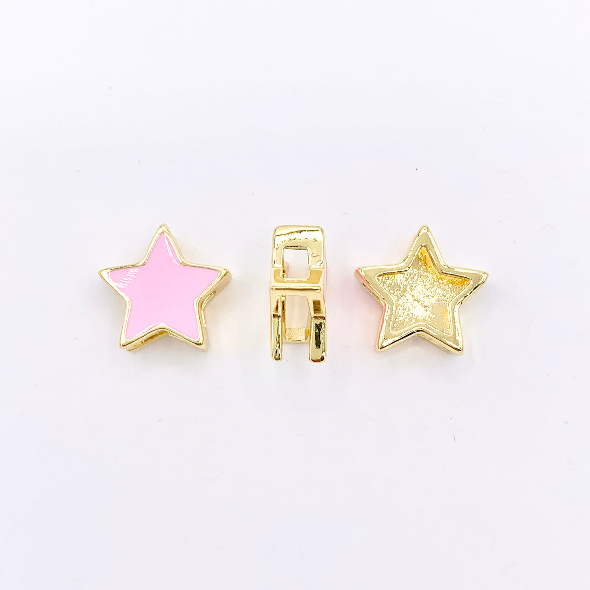 15mm Pink Enamel Heart/Star Slider Charms in 18K Gold plated Copper 10 PCS