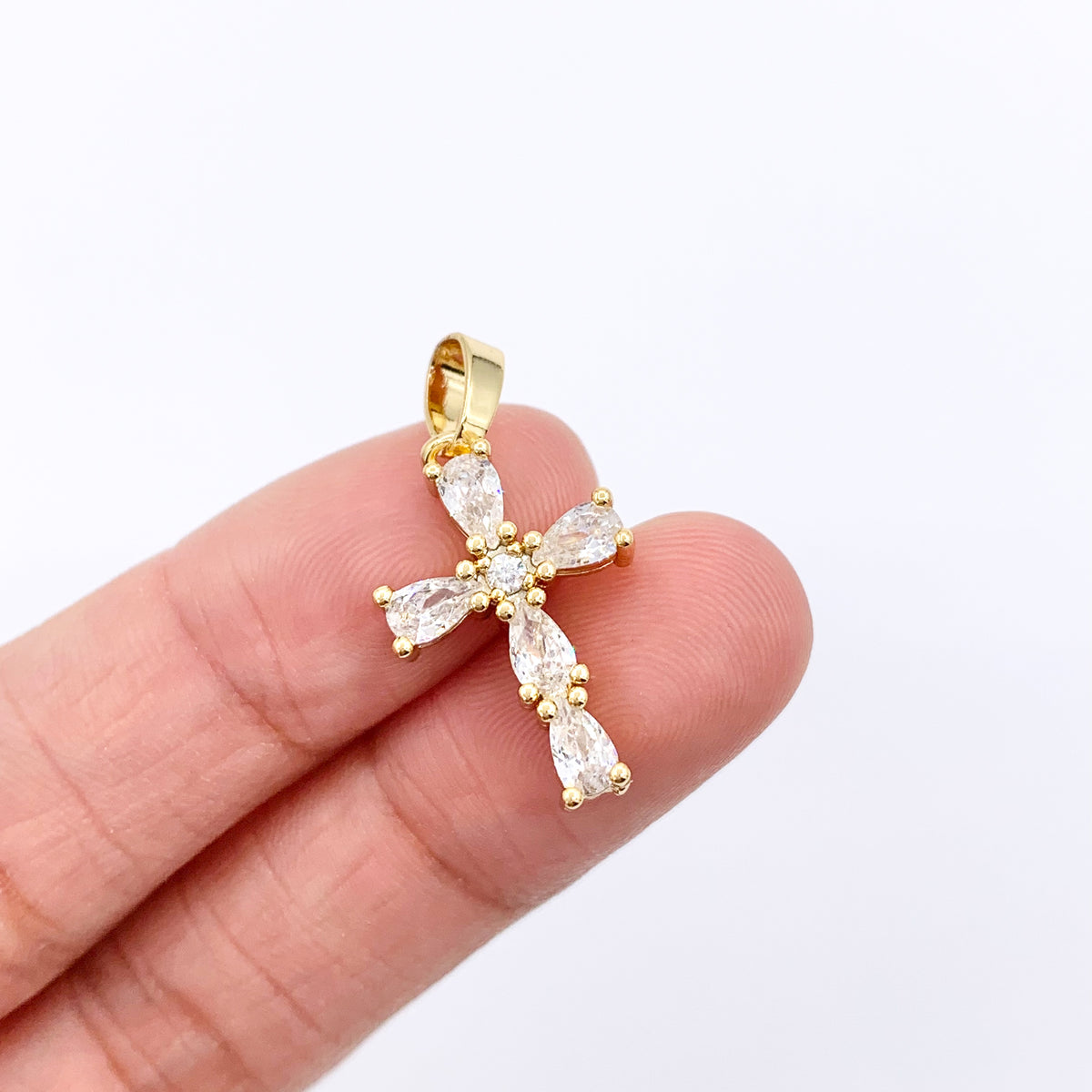 Small Cross Religious Charms in Real Gold 18K Plated Micro CZ Pave Over Brass 10 PCS