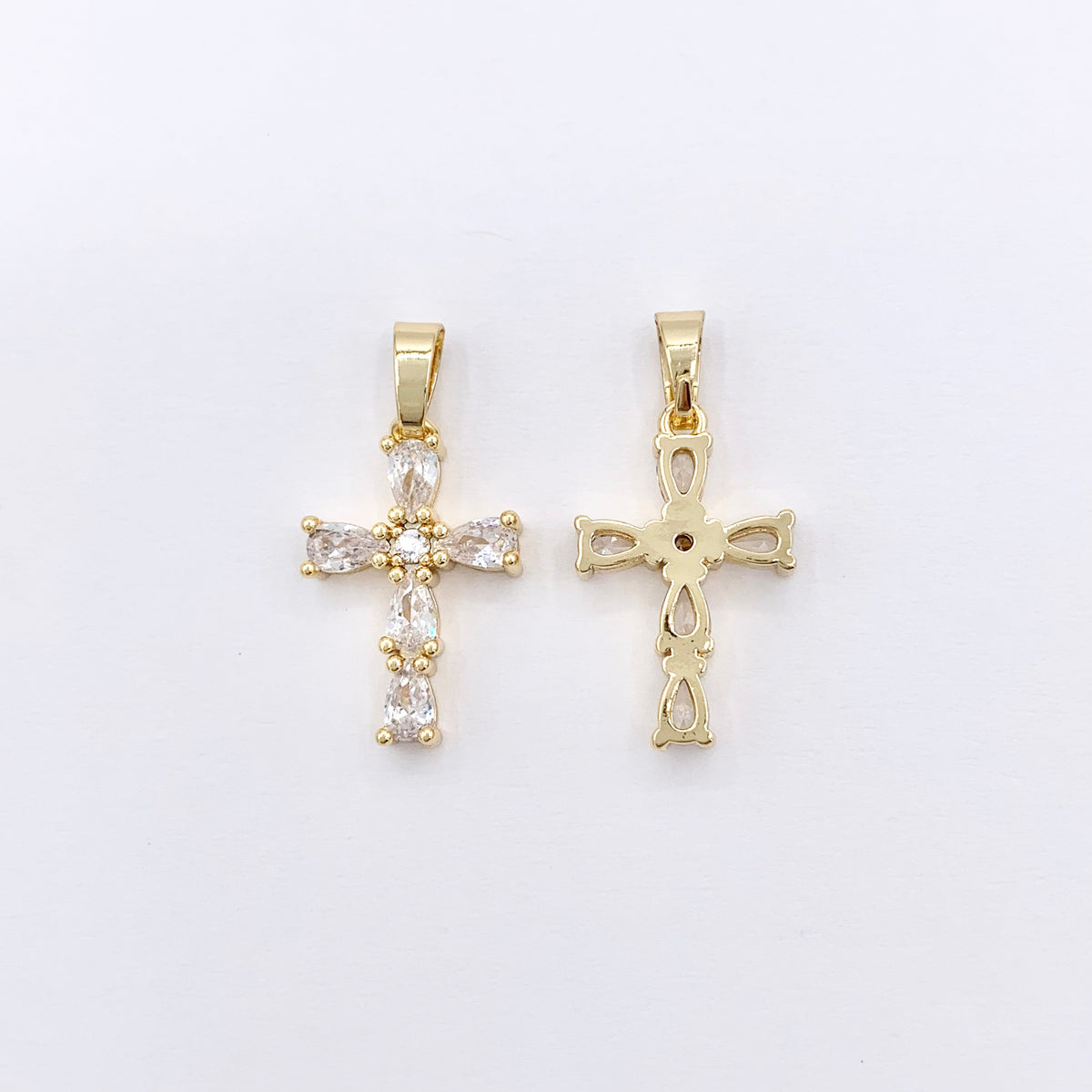 Small Cross Religious Charms in Real Gold 18K Plated Micro CZ Pave Over Brass 10 PCS