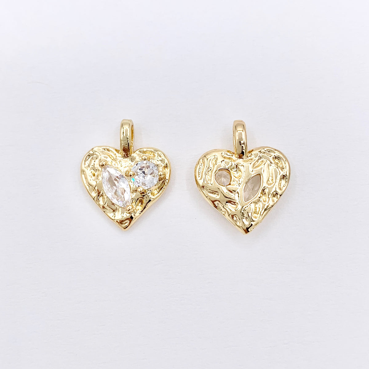 Small Heart Charms Real 18K Gold Plated Micro CZ Pave Heart Pendant Over Brass 10 PCS