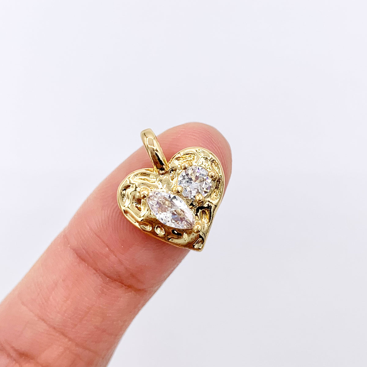 Small Heart Charms Real 18K Gold Plated Micro CZ Pave Heart Pendant Over Brass 10 PCS