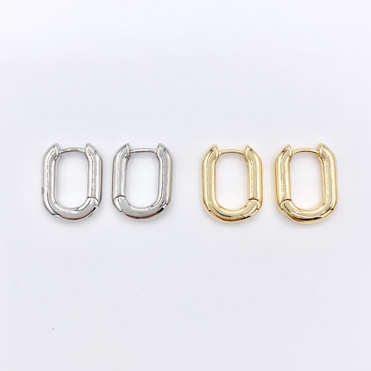 Dainty Oval Earring Hoop Huggies in Real Gold/Silver 18K Over Copper 5 PAIRS