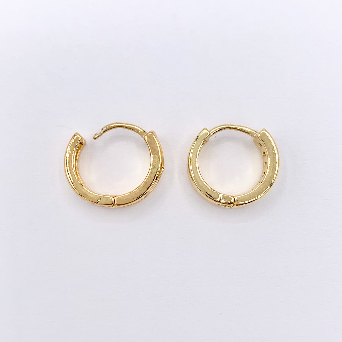 Dainty Baguette Earring Hoop Huggies in CZ Pave Real Gold 18K Over Copper