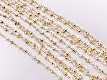 Load image into Gallery viewer, Tiny Dainty White Imitation Pearl With Gold Beads Chain in Real Gold 18K Plated Copper By Spool For Jewelry Making/Designs
