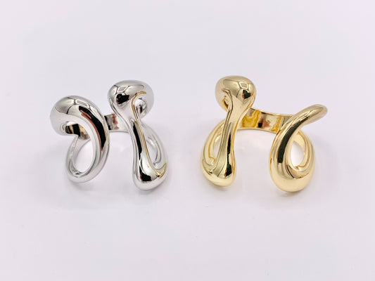 Front Open Chunky Geometric Curved Ring in Real Gold/Silver 18K Plated Copper Adjustable Ring 4 PCS