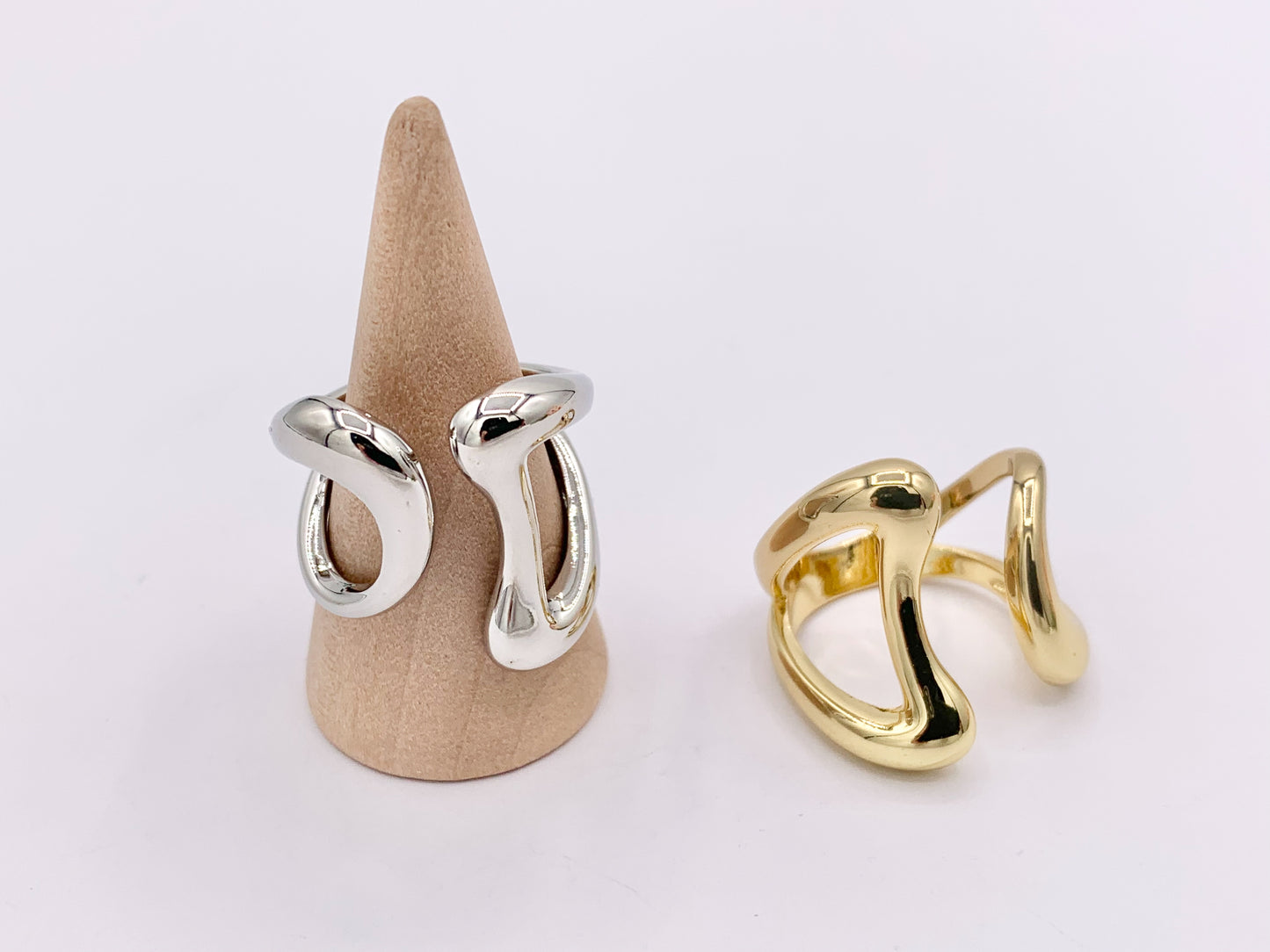 Front Open Chunky Geometric Curved Ring in Real Gold/Silver 18K Plated Copper Adjustable Ring 4 PCS