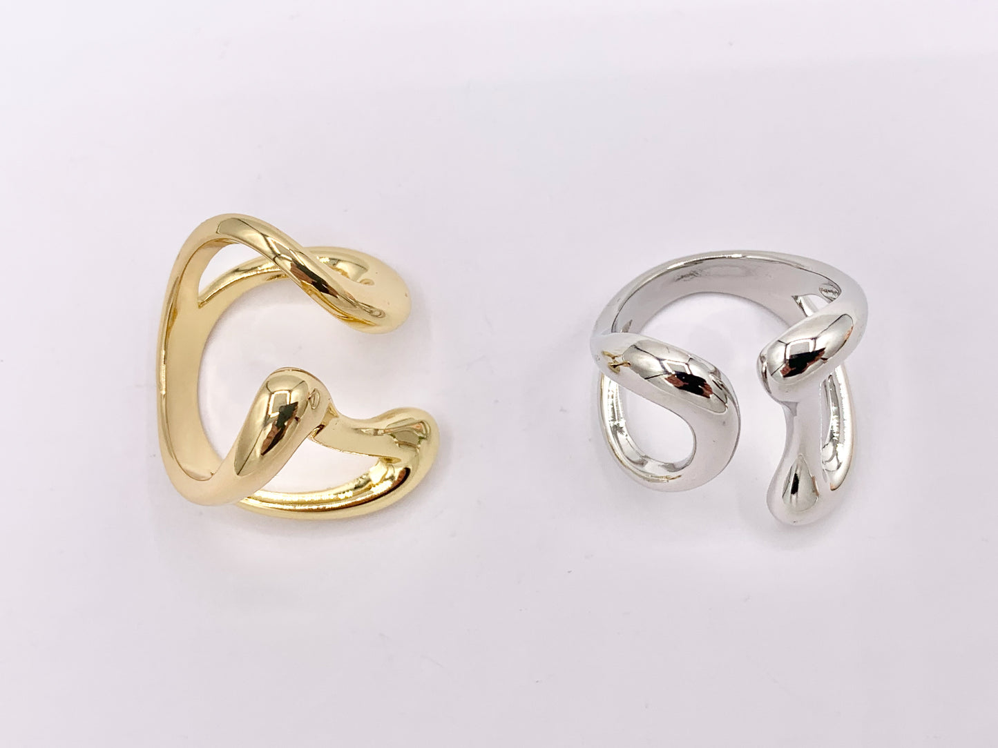 Front Open Chunky Geometric Curved Ring in Real Gold/Silver 18K Plated Copper Adjustable Ring 4 PCS