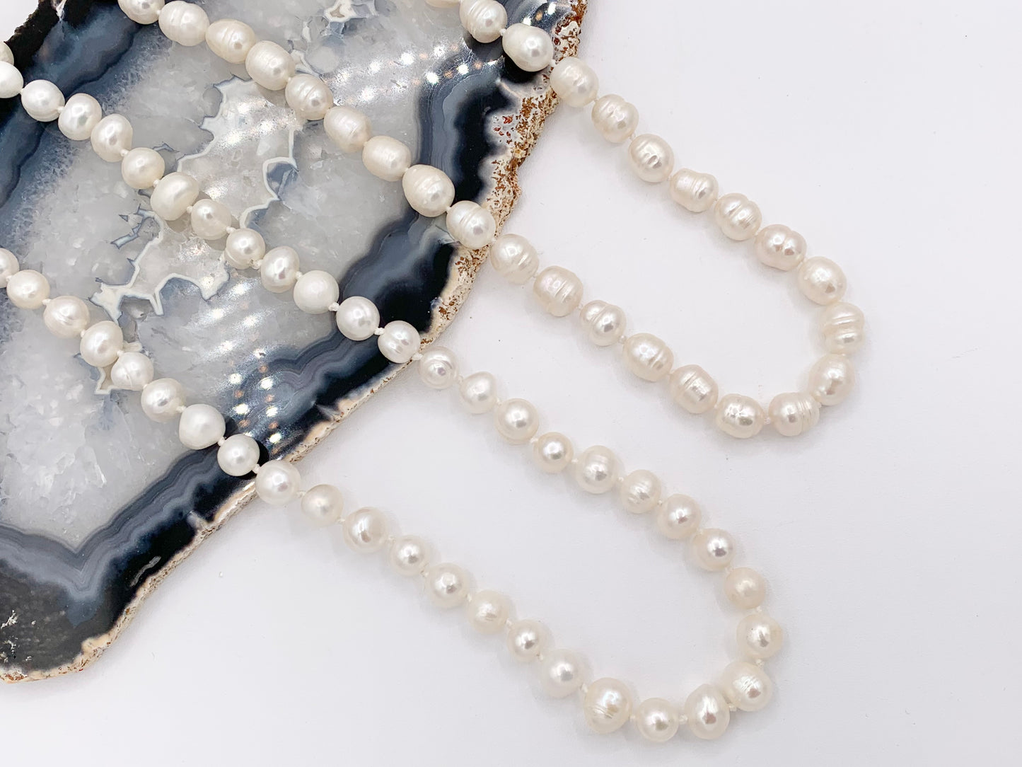 46" & 64" Handmade Freshwater Pearl Knotted Necklace  White Pearl, Potato Pearl, Multicolor Pearl, Metallic Purple Pearl Beaded Necklace