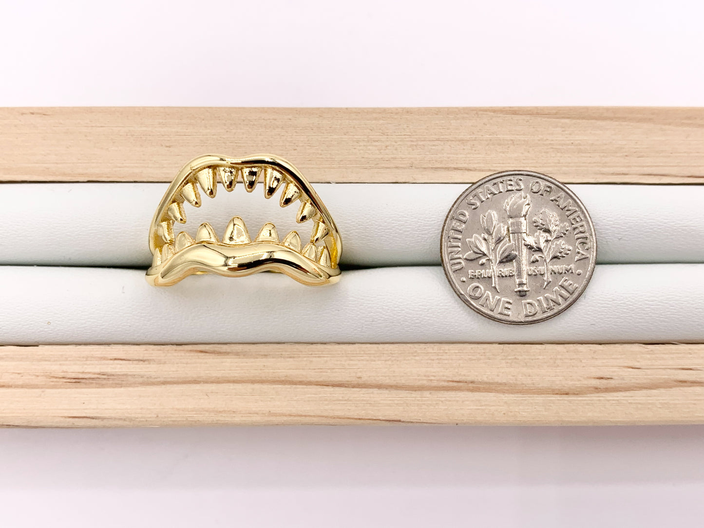 Cute Shark Mouth Minimalist Ring Shark Teeth Adjustable Ring in 18K Gold Plated Copper 5 PCS