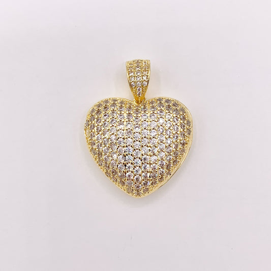 Large Puffy Hearts Pendant CZ Pave Charms Real 18K Gold Plated Copper 3 PCS