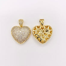 Load image into Gallery viewer, Large Puffy Hearts Pendant CZ Pave Charms Real 18K Gold Plated Copper 3 PCS
