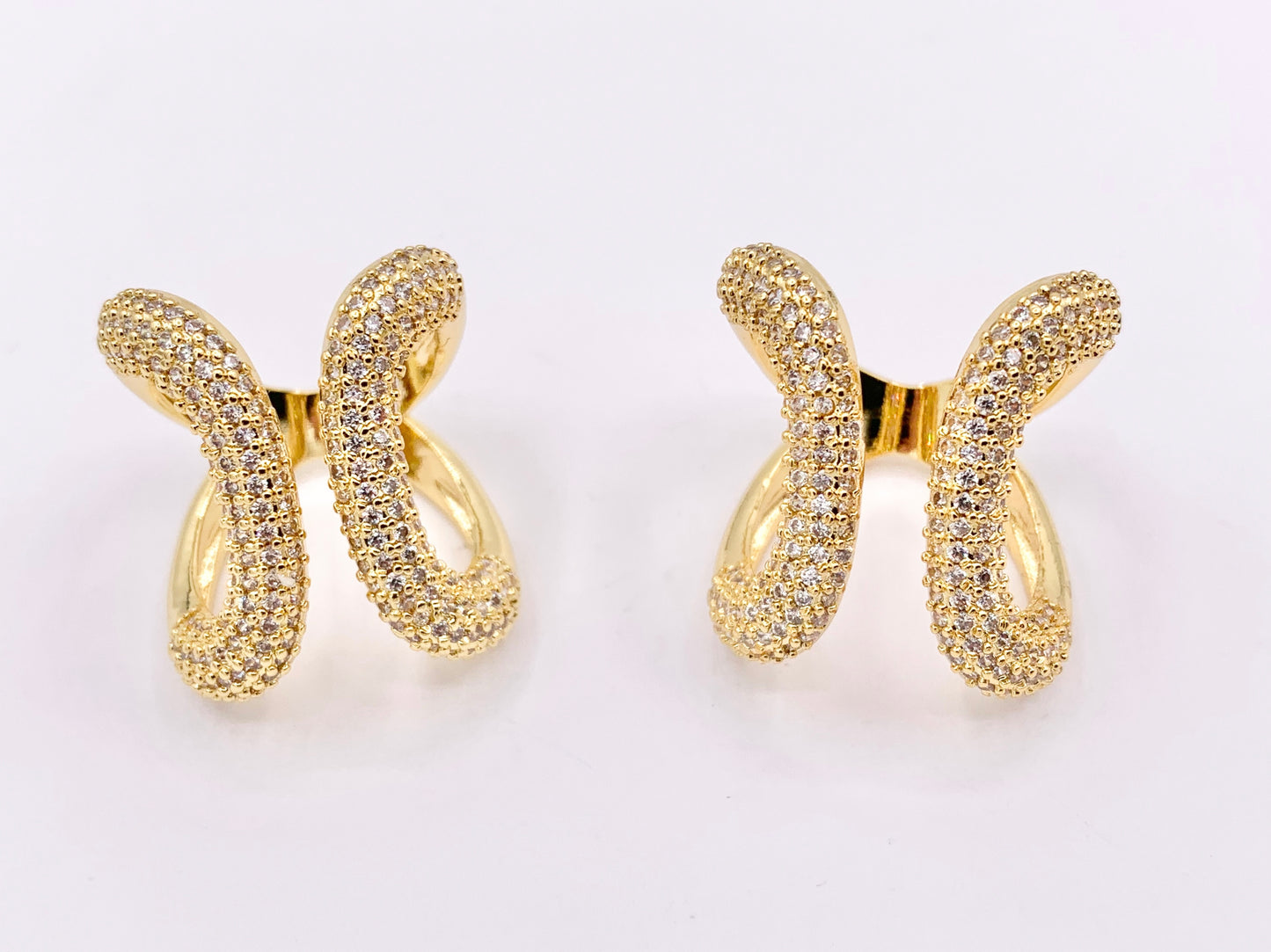 CZ Pave Front Open Chunky Geometric Ring in Real Gold 18K Plated Copper Adjustable Ring 3 PCS