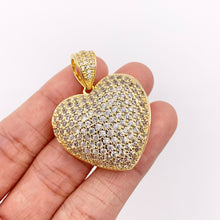 Load image into Gallery viewer, Large Puffy Hearts Pendant CZ Pave Charms Real 18K Gold Plated Copper 3 PCS

