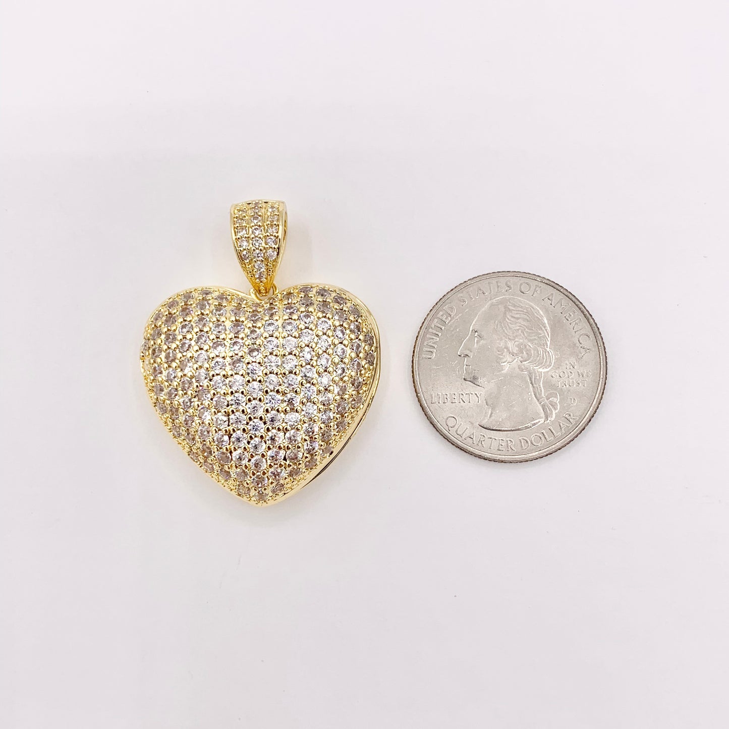 Large Puffy Hearts Pendant CZ Pave Charms Real 18K Gold Plated Copper 3 PCS