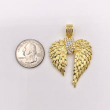 Load image into Gallery viewer, Large Angel&#39;s Wing Pendant Religious Charms CZ Pave in 18K Gold plated over Copper 3 PCS
