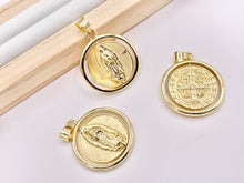 Load image into Gallery viewer, Gold St. Benedict Patron Saint Rotating Spinner Pendant Religious Catholic Jewelry Pendants in 18k Gold Plating 5 PCS
