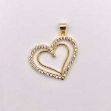 Load image into Gallery viewer, Hollow Rhinestone Heart Charm Center Cut Out Pendants in CZ Pave 18K Gold Plated Copper 6 PCS
