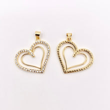 Load image into Gallery viewer, Hollow Rhinestone Heart Charm Center Cut Out Pendants in CZ Pave 18K Gold Plated Copper 6 PCS
