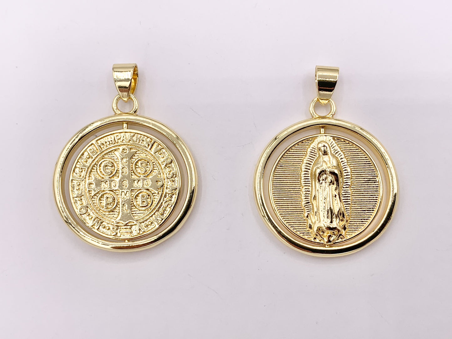 Gold St. Benedict Patron Saint Rotating Spinner Pendant Religious Catholic Jewelry Pendants in 18k Gold Plating 5 PCS