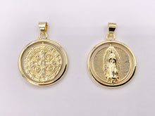 Load image into Gallery viewer, Gold St. Benedict Patron Saint Rotating Spinner Pendant Religious Catholic Jewelry Pendants in 18k Gold Plating 5 PCS
