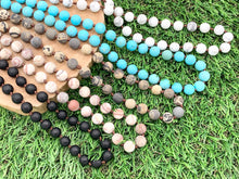 Load image into Gallery viewer, 60&quot; Handmade Matte Gemstone Knotted Necklace - Black Onyx, Laguna Lace Agate, Artistic Jasper, Magnesite &amp; White Howlite Beaded Necklace
