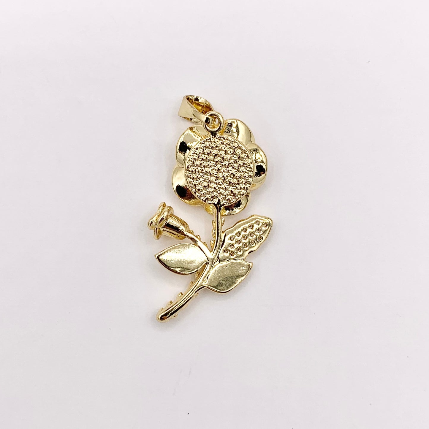 1.5" Rose Pendant Real Gold 18K Plated Micro CZ Flower Pave Charm Over Brass 5 PCS