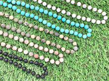 Load image into Gallery viewer, 60&quot; Handmade Matte Gemstone Knotted Necklace - Black Onyx, Laguna Lace Agate, Artistic Jasper, Magnesite &amp; White Howlite Beaded Necklace
