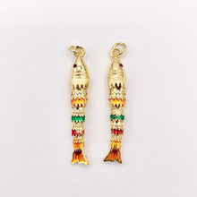 Load image into Gallery viewer, 1.5&quot; Long Dangle Colorful Fish Charms in 18K Gold Plated Copper with Enamel Color Plating 5 PCS
