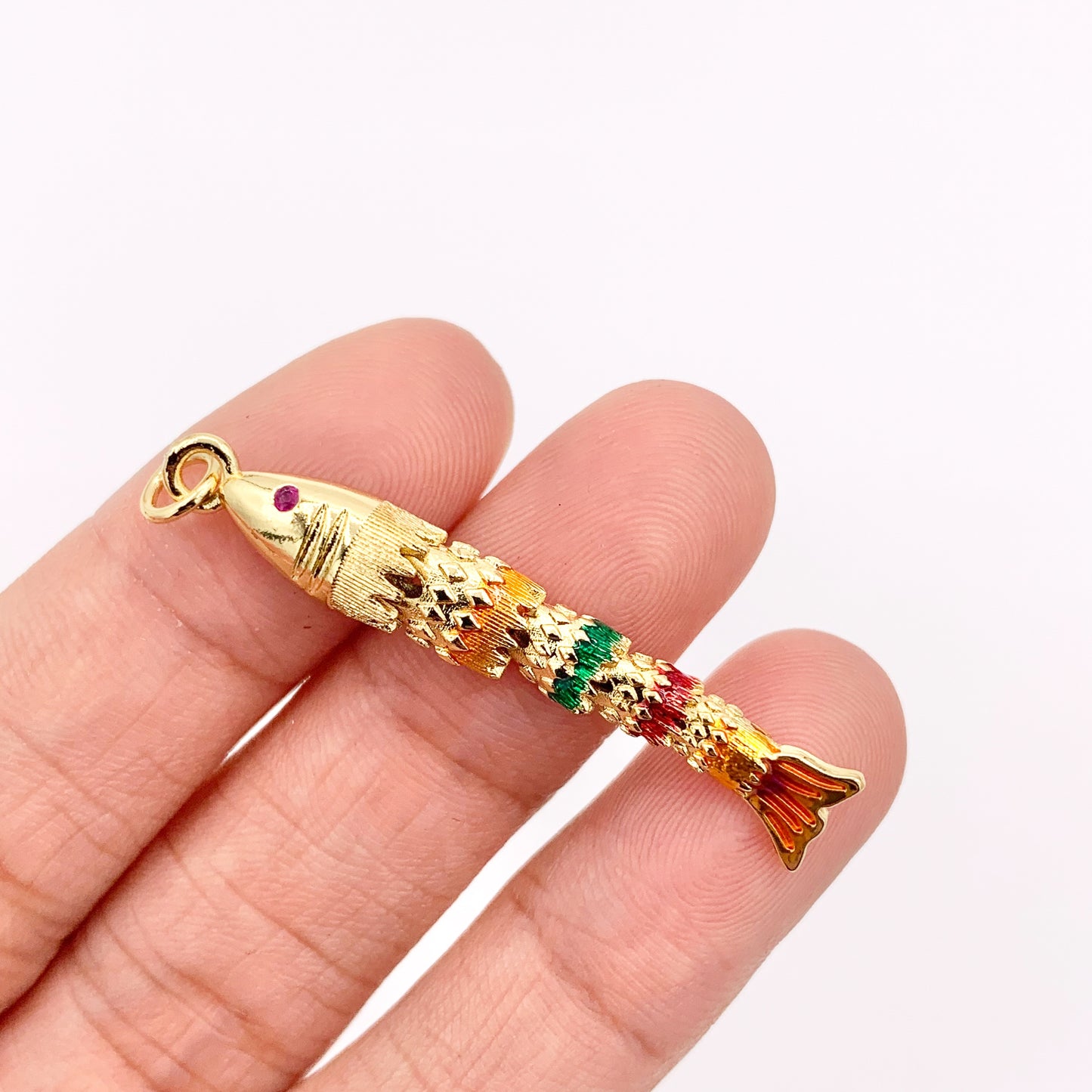 1.5" Long Dangle Colorful Fish Charms in 18K Gold Plated Copper with Enamel Color Plating 5 PCS