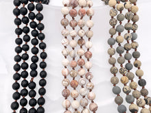 Load image into Gallery viewer, 60&quot; Handmade Matte Gemstone Knotted Necklace - Black Onyx, Laguna Lace Agate, Artistic Jasper, Magnesite &amp; White Howlite Beaded Necklace
