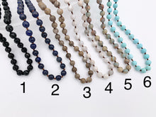 Load image into Gallery viewer, 60&quot; Handmade Gemstone Knotted Necklace - Black Onyx, Lapis, Silver Leaf Jasper, White Lace Agate, Aqua Terra &amp; Magnesite Beaded Necklace
