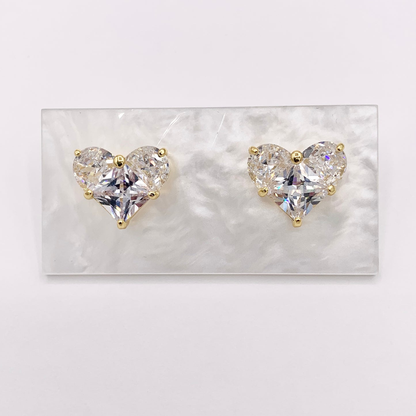 Shiny Heart Earring Studs in Cubic Zirconia 18K Gold plated Copper 3 PAIRS