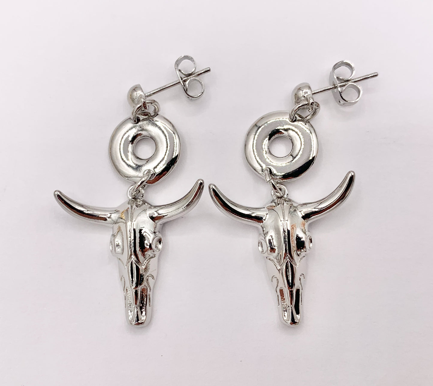 1.5" Long Horn Steer Head Dangle Earrings Stud in 18K Gold/Silver Plated Copper 3 PAIRS