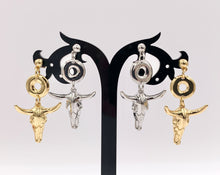 Cargar imagen en el visor de la galería, 1.5" Long Horn Steer Head Dangle Earrings Stud in 18K Gold/Silver Plated Copper 3 PAIRS
