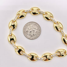 Cargar imagen en el visor de la galería, 6.5-7" Delicate 18K Gold Plated Coffee Bean/ Puffy Mariner Link Rhinestone Chain Bracelet 2PCS
