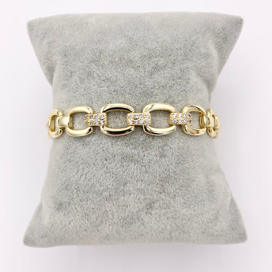 6.5" Delicate 18K Gold Plated Fancy Square Link Rhinestone Chain Bracelet 2PCS