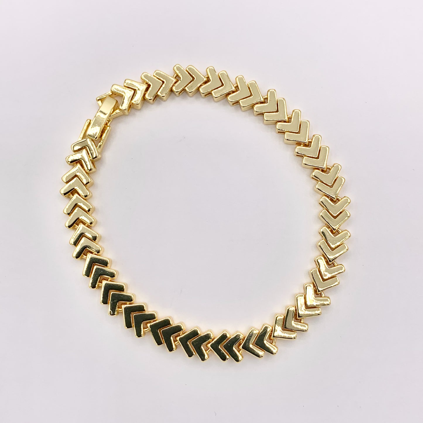 6.5" Delicate 18K Gold Plated Chevron Link/ Arrow Shape Chain Bracelet 2PCS