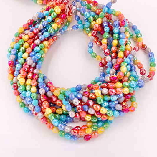4mm High Quality Rainbow Multicolor Teardrop/Pear Shape Faceted Shiny Crystal Beads 1 Strand 10"