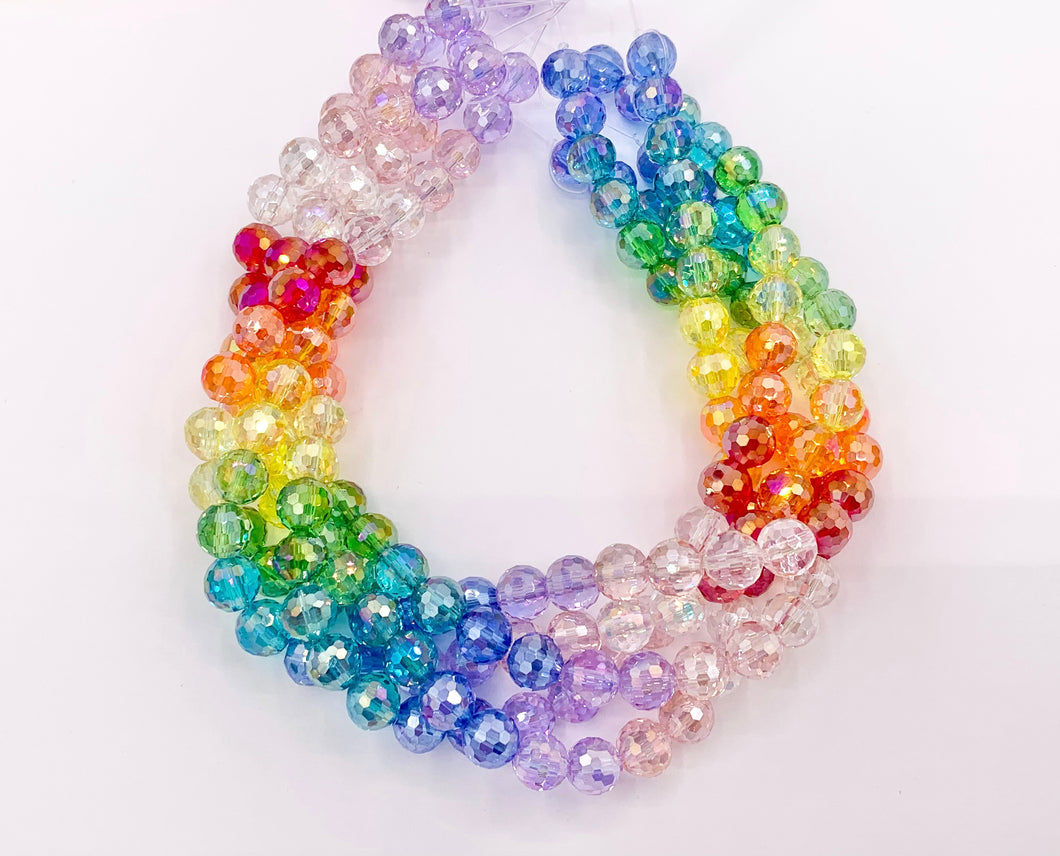 7-8mm High Quality Rainbow Multicolor Crystal Round Faceted Shiny Crystal Beads 1 Strand 10