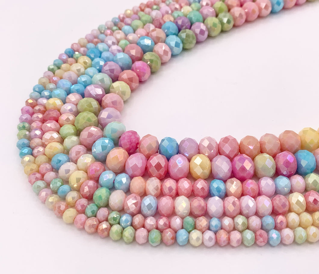 4mm 6mm 8mm High Quality Opaque Pastel Multicolor Crystal Rondelle Faceted Shiny Crystal Beads 1 Long Strand 15