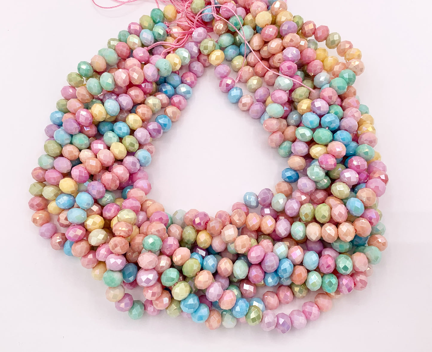 4mm 6mm 8mm High Quality Opaque Pastel Multicolor Crystal Rondelle Faceted Shiny Crystal Beads 1 Long Strand 15"