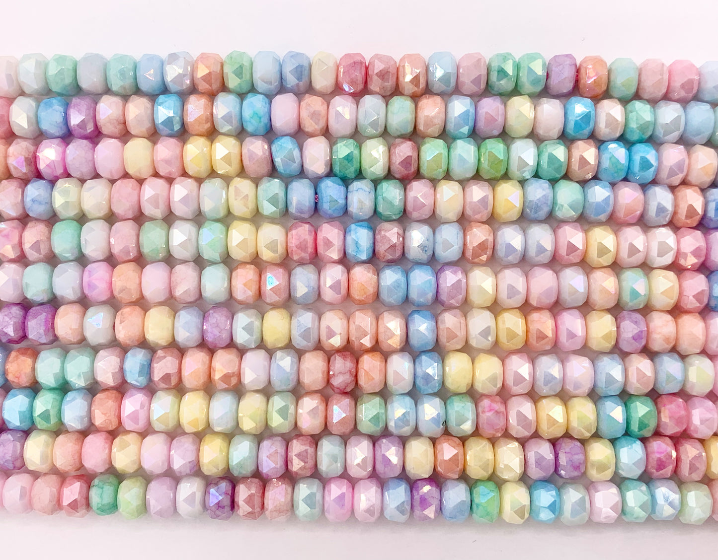 6mm High Quality Opaque Pastel Multicolor Crystal Wheel Shape Faceted Shiny Crystal Beads 1 Strand 8"