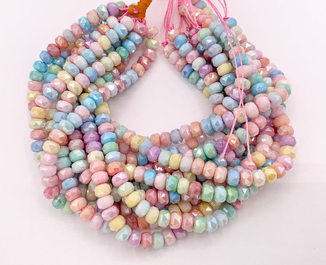 6mm High Quality Opaque Pastel Multicolor Crystal Wheel Shape Faceted Shiny Crystal Beads 1 Strand 8