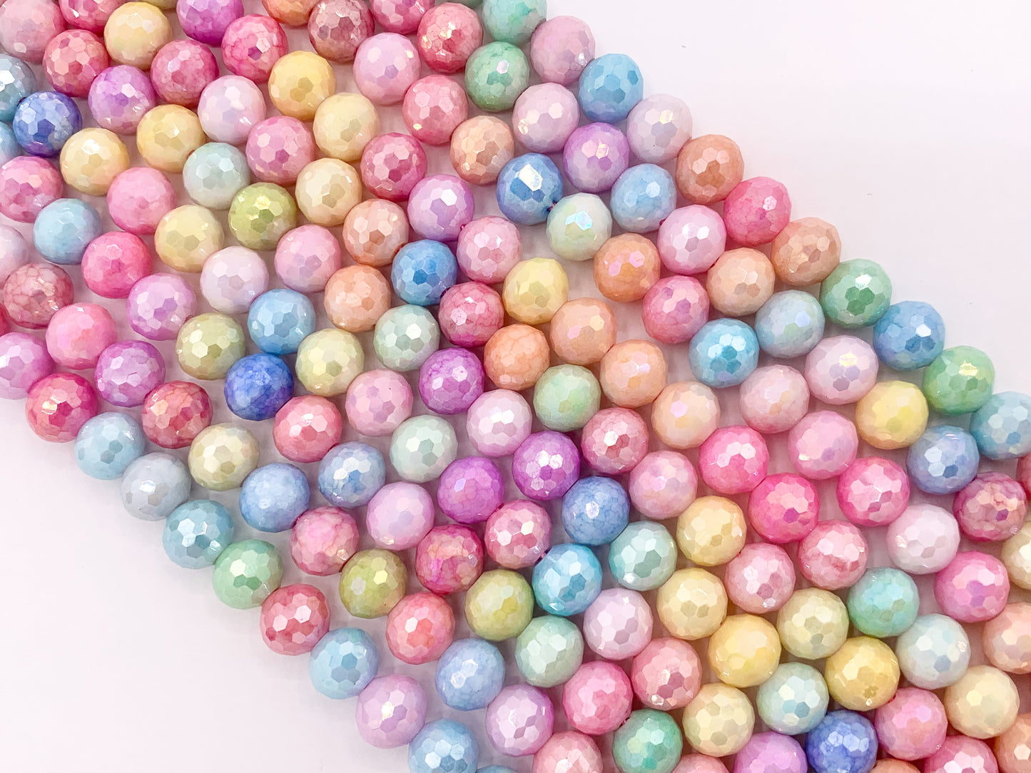 8mm High Quality Opaque Pastel Multicolor Crystal Round Faceted Shiny Crystal Beads 1 Strand 9-10"