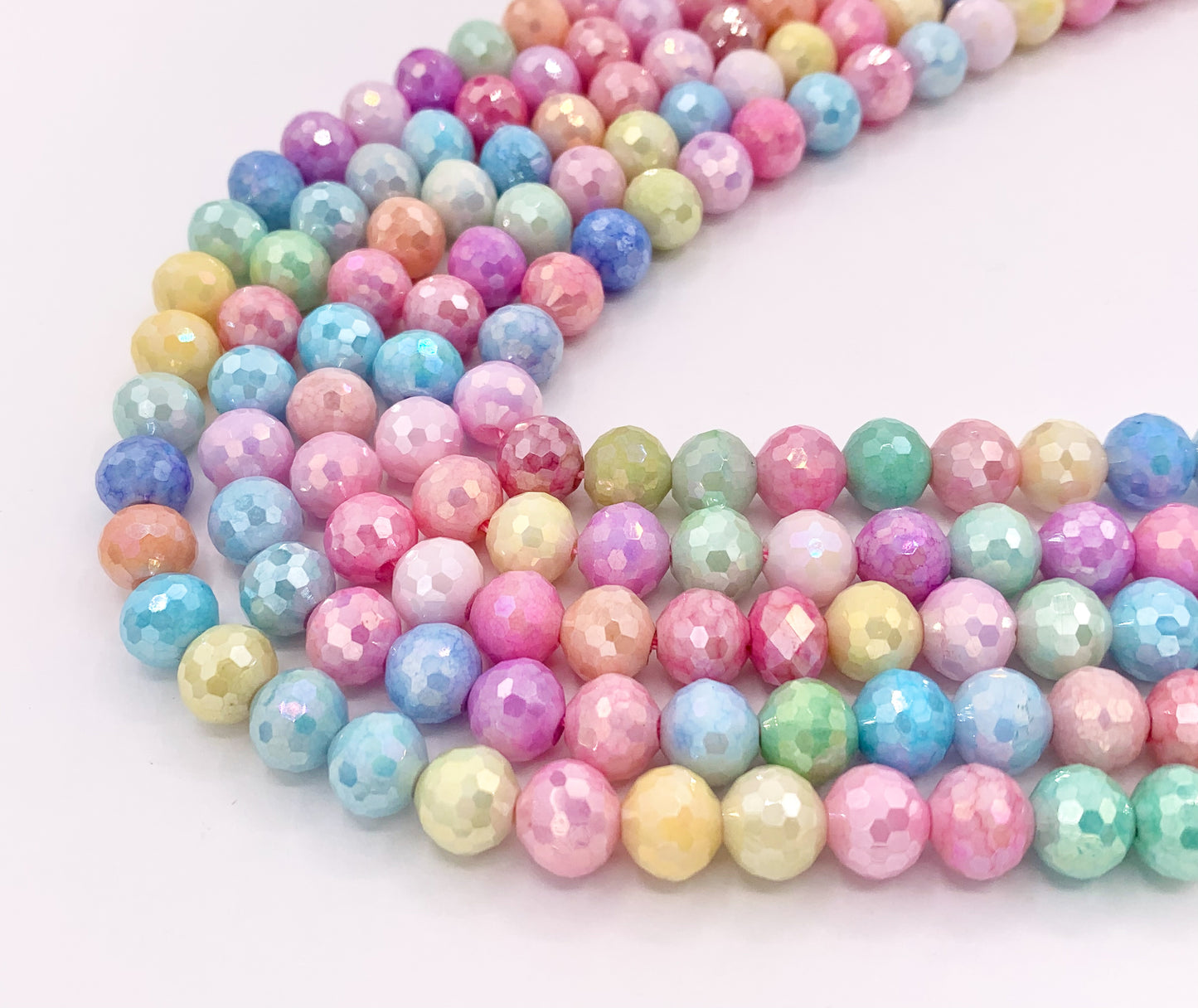 8mm High Quality Opaque Pastel Multicolor Crystal Round Faceted Shiny Crystal Beads 1 Strand 9-10"