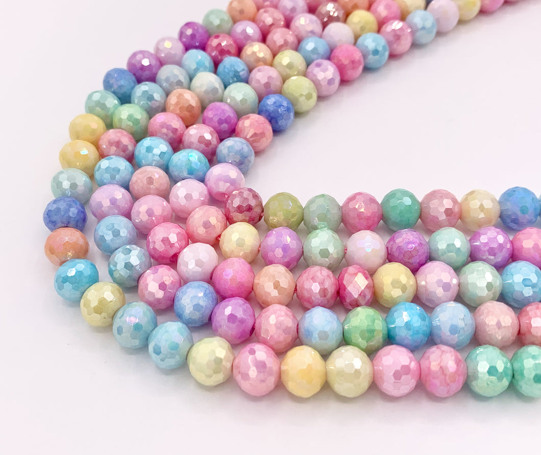 8mm High Quality Opaque Pastel Multicolor Crystal Round Faceted Shiny Crystal Beads 1 Strand 9-10